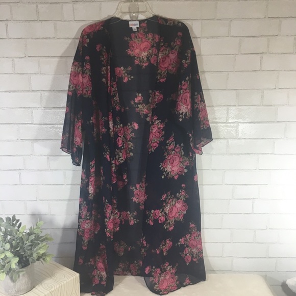 LuLaRoe Other - LuLaRoe Navy with Pink Vintage Roses Kimono B0210